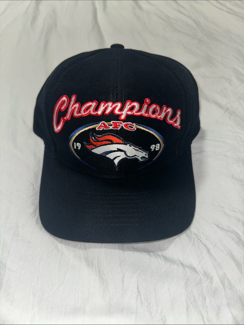 Vintage 90s Black Denver Broncos 1998 AFC Champions Strapback Hat